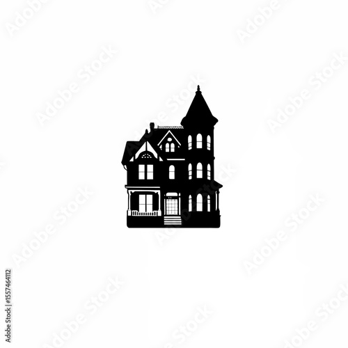 A Victorian-era house with intricate details on white background