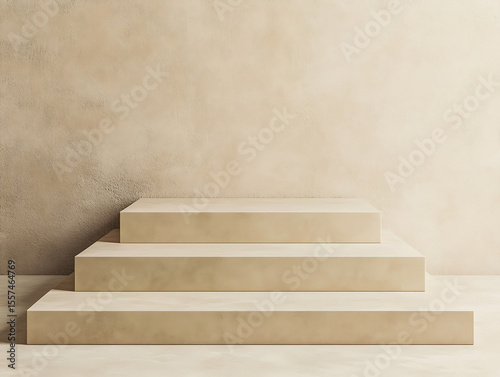Minimalist Tiered Platform Design: Neutral Tones and Geometric Elegance in Interior Architecture