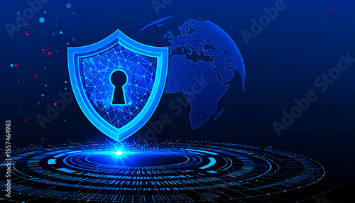 digital global world background with shield and lock for security
