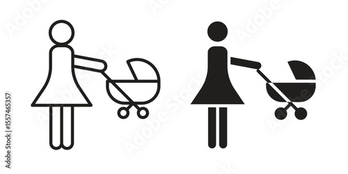 Woman with Baby Stroller icon Vector simple flat graphic illustration.