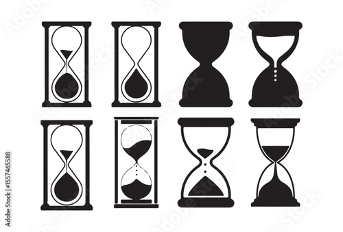 Set of Hourglass Icons in Black Silhouette Style. Victor illustration eps 10