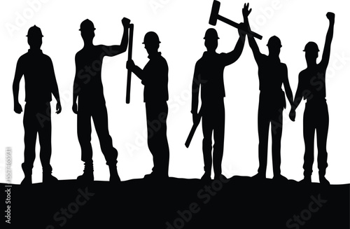 Silhouette of Construction Workers in Unity and Strength