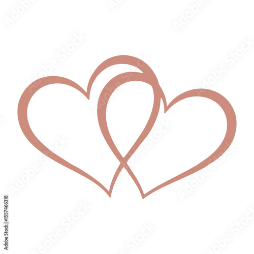 Two intertwined rose gold hearts love romance