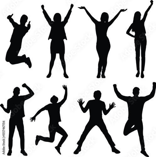 Collection of Diverse Silhouettes Joyful Jumping and Poses