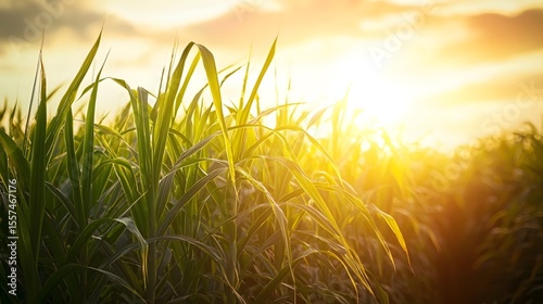 In the sugarcane field, the sugarcane stands tall and lush
