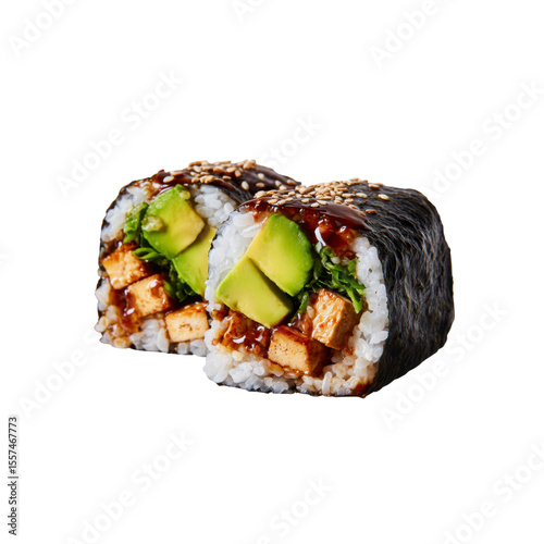 Delicious Vegan Sushi Rolls with Avocado and Teriyaki Tofu