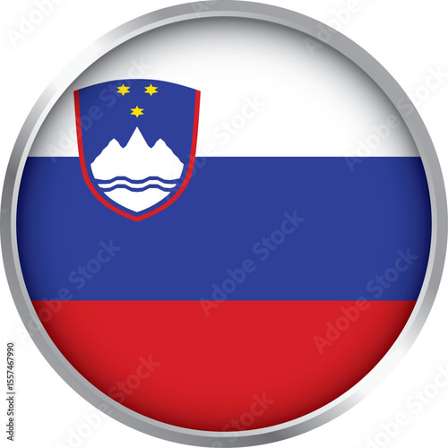 round icon of slovenia national flag with coat of arms and metallic border – slovenian pride and identity symbol

