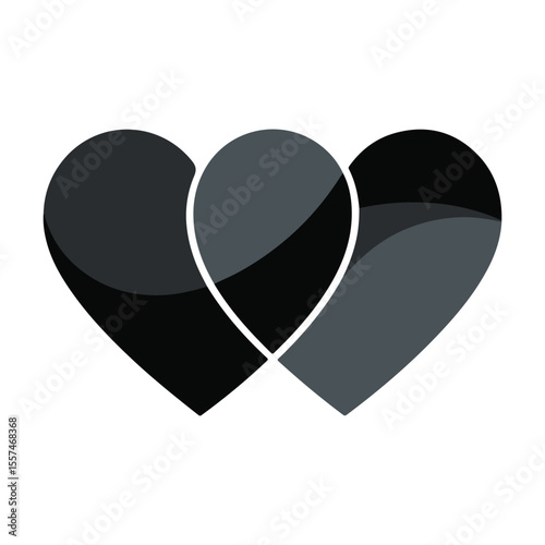 Three overlapping hearts in shades of black and gray