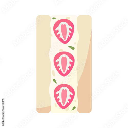Toast sandwich with strawberry  isolated on white background.