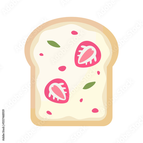 Toast with strawberry on a white background.