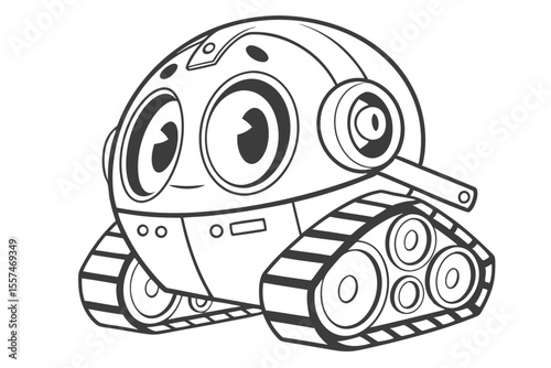 Mini Anime Robot Design with Round Shapes Black Outline