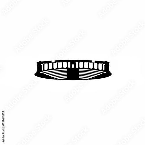 Silhouette of a Greek amphitheater surrounded by columns on white background
