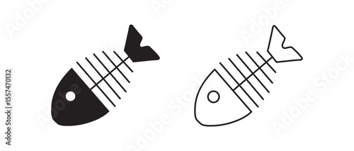 Fish Skeleton Icon - Solid and Outline Versions
