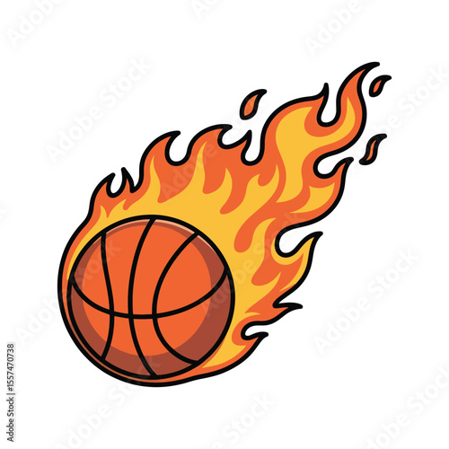 Cartoon illustration of a fiery basketball in motion perfect for sports themed designs