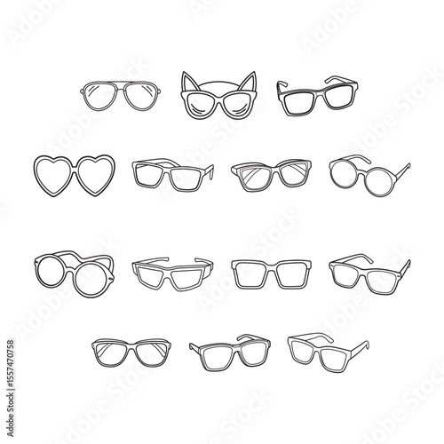 line art of sunglasses set bundle on the white background
