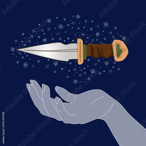 Magic globe in hand. Mystical and magical ritual. Spiritual secret of the future wizard. Esoteric astrology. Vector hand drawn illustration