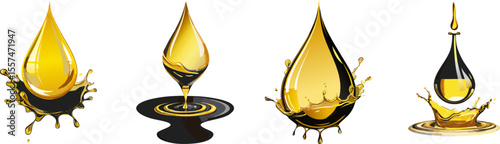 Elegant drops of oil cascade and splash, showcasing a dynamic fluidity and vibrant hue. The glistening droplets captivate the eye with their intricate patterns and light reflections.