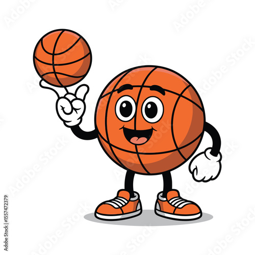 Cheerful basketball character balancing a ball with a smiling expression cartoon illustration