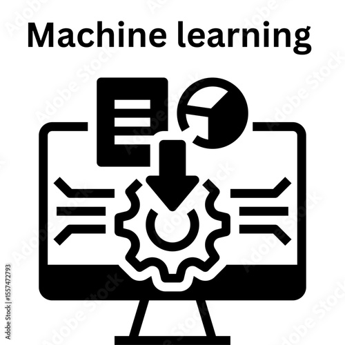 Machine learning artificial intelligence data analysis computer screen technology icon vector graphic design on transparent background