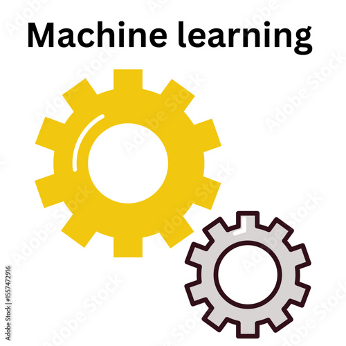 Machine learning artificial intelligence concept with gears and cogs for automation and technology system on transparent background