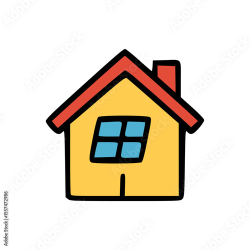 Flat design home icon with bright colors showing cozy residential building in minimal vector style