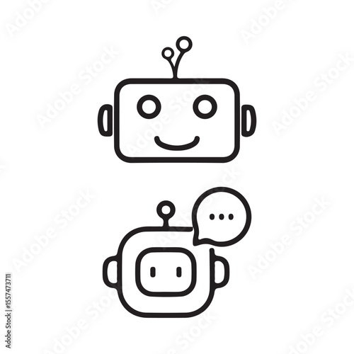 Black chatbot icon. Virtual smart assistant Bot sign design. Robot head with speech bubble. Vector eps 10