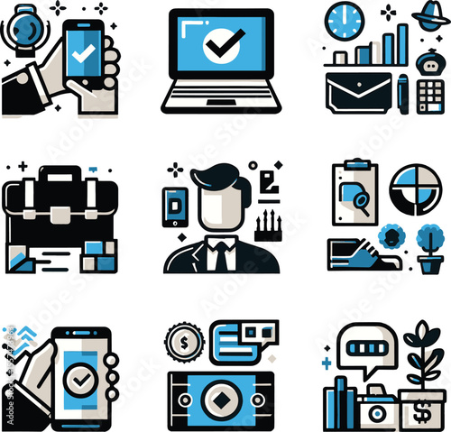 computer icons set business