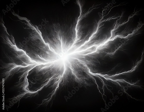 abstract white thunder halo on black background