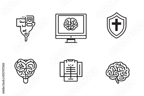 Six unique brain concepts are presented in a clean with a transparent background