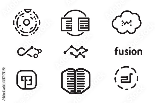 The fusion concept shows minimalist data sharing with interconnected networks on a transparent background