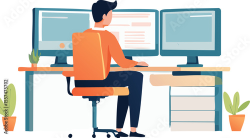 Freelance travaillant avec plusieurs écrans