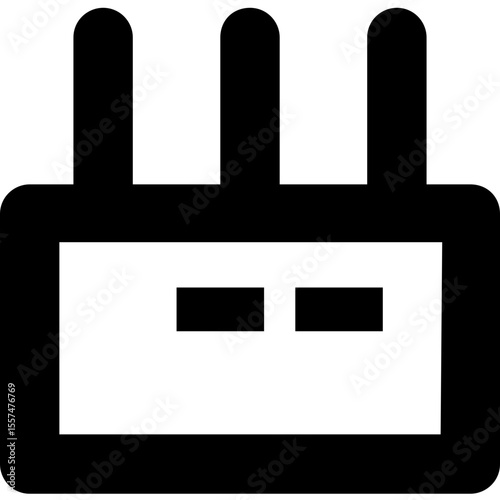 Illustration of a black and white router with three antennas and two small black rectangles on the front