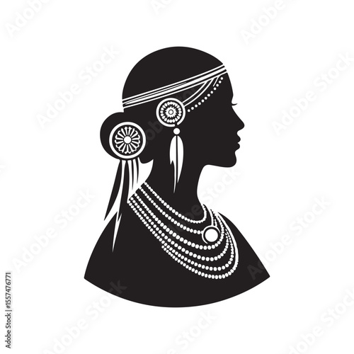 World's Invigenous Peoples Day Silhouette Vector Illustration, Solid White Background.