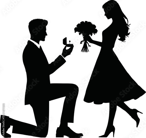 Silhouette of man proposing to woman vector on white background