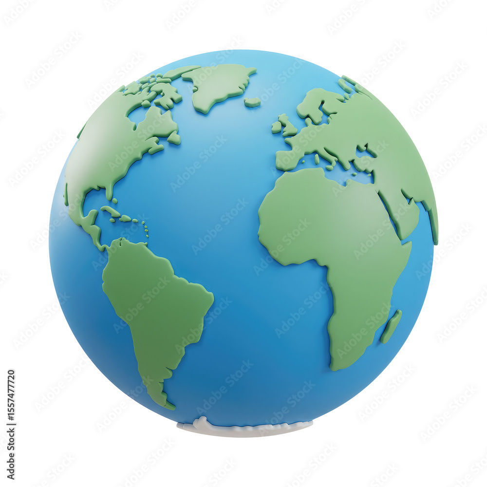Naklejka premium A Cartoon World Globe Showing Europe, Africa, and the Americas. Cut Out, Clipping Path Isolated on Transparent Background.