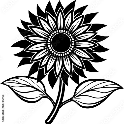 Black and White Sunflower Line Art Illustration
