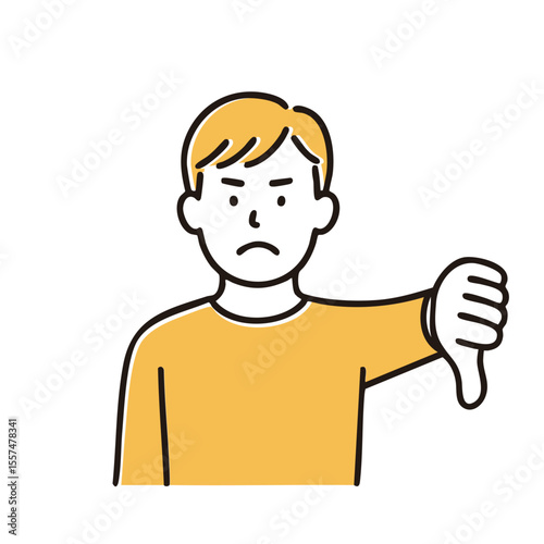 Man showing thumbs-down NG sign, minimal line art illustration