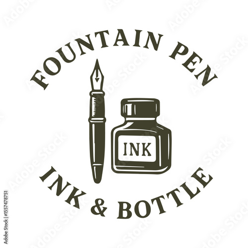 Elegant Fountain Pen and Ink Bottle Vintage Emblem for Writing Enthusiasts