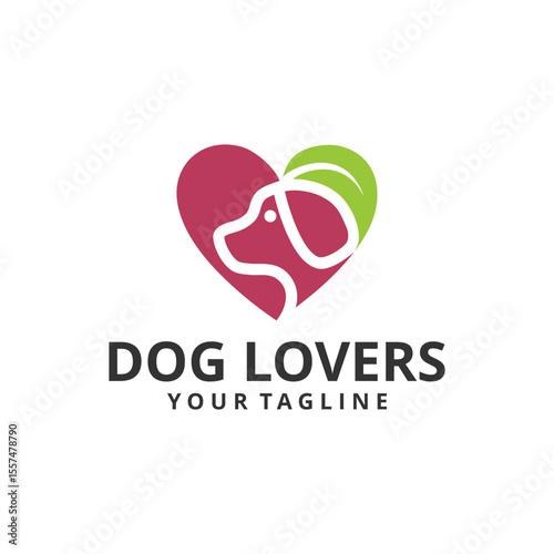 Dog's love logo with a dog line of vector art lines, combining dogs with a simple and attractive style of heart. Design radiates love and excitement