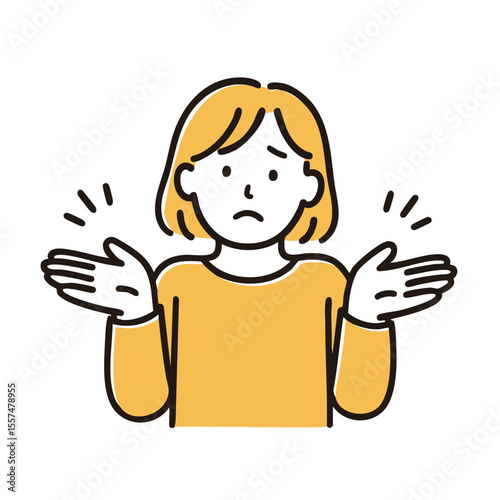Woman shrugging shoulders “I don't know”, minimal line art illustration