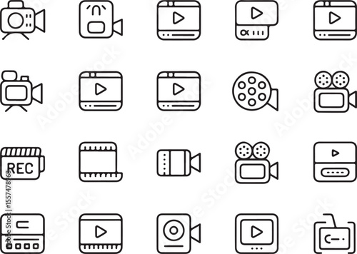 Filmmaking Icons: A comprehensive collection of various camera and media player icons, representing different aspects of visual storytelling and video creation.