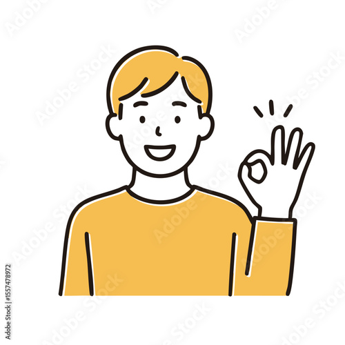 Man making double peace sign, minimal line art illustration