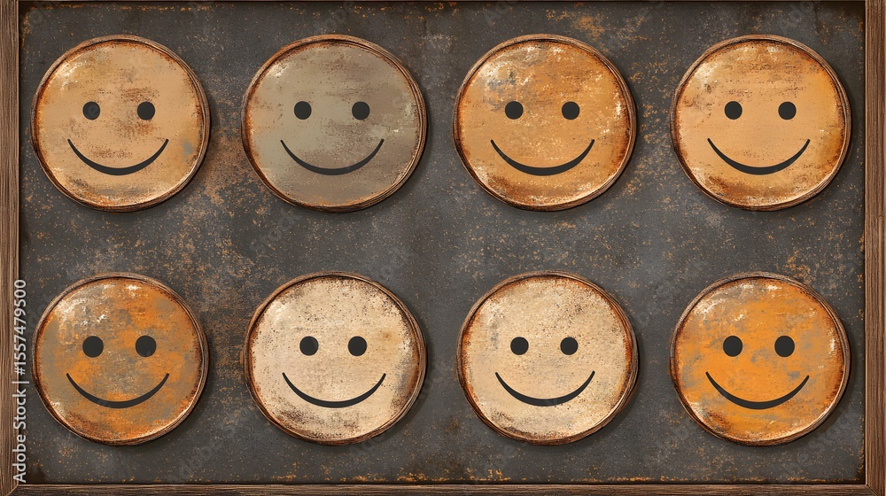 Fototapeta premium Rustic Metal Smiley Faces Wall Art Decor