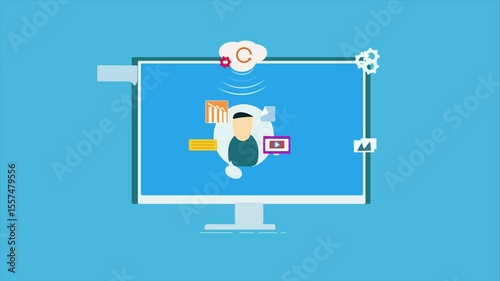 Creative digital concept for business purpose, animation video, build business performance with virtual platform