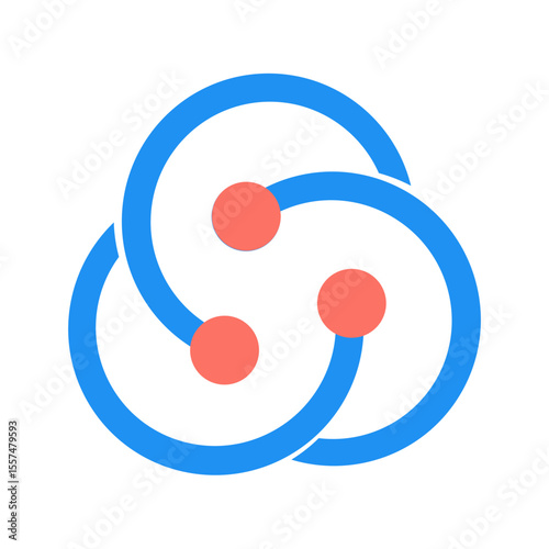 Illustration of three interconnected blue circles with three orange dots at the intersections of the circles