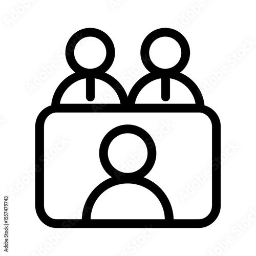 Outline icon depicting a video conference call with three participants on a rectangular screen view