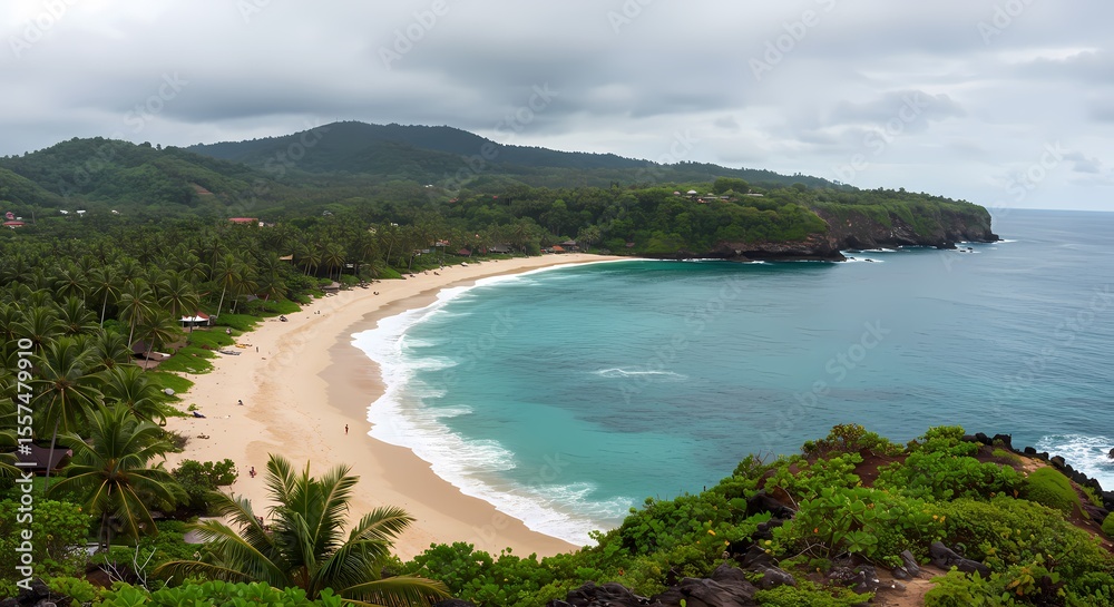 Fototapeta premium Aerial coastal view of a tropical beach and turquoise sea