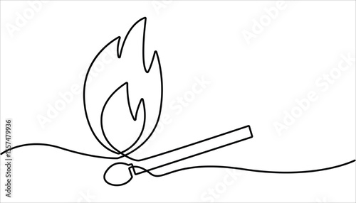 Burning one line continuous hand drawn doodle icon, Burning matches in one continuous line drawing of illustration, simple burning match stick line art vector illustration.



