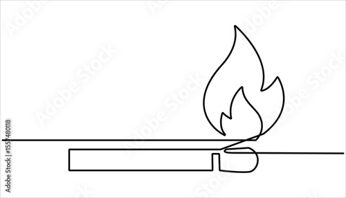 Burning one line continuous hand drawn doodle icon, Burning matches in one continuous line drawing of illustration, simple burning match stick line art vector illustration.



