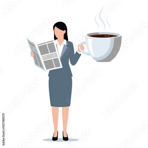 Businesswoman Reading Newspaper with Coffee